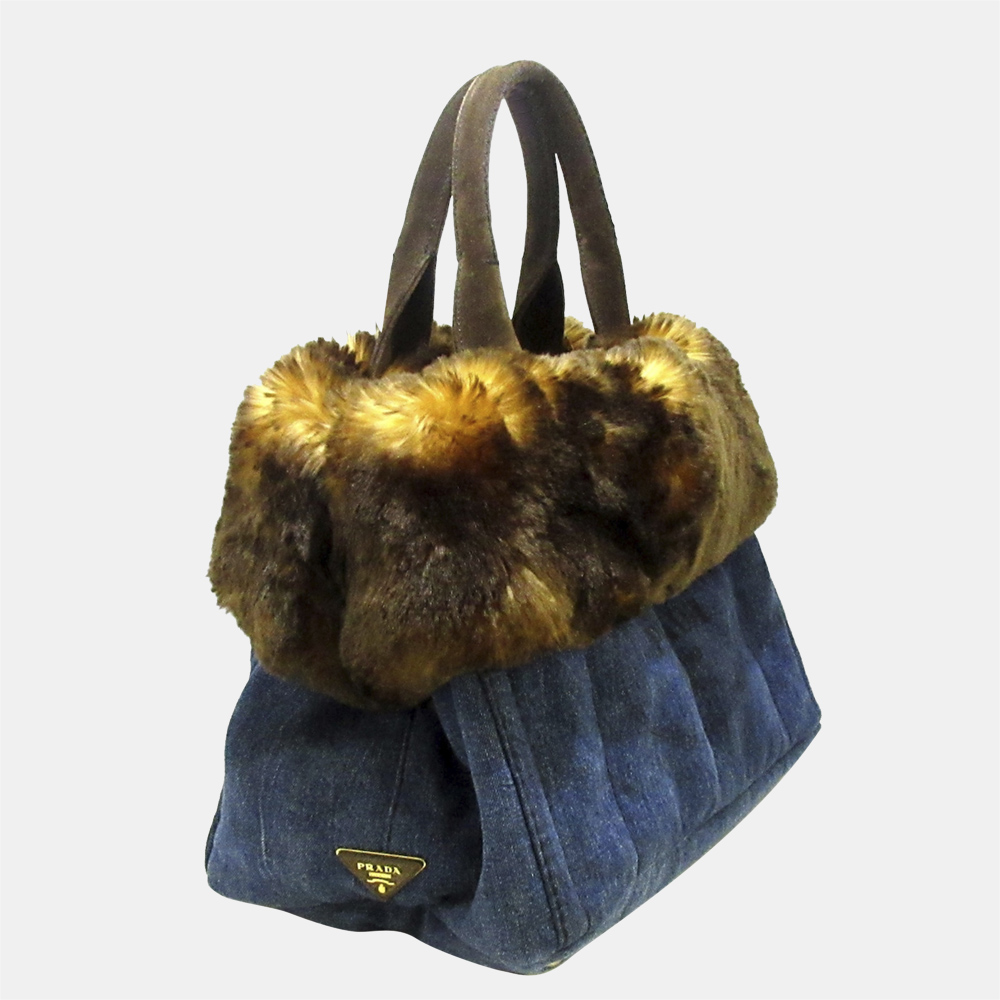 

Prada Blue Canapa Logo Denim Handbag