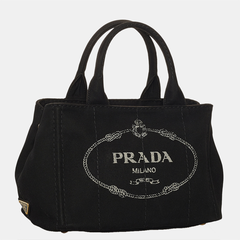 

Prada Black Canapa Logo Satchel