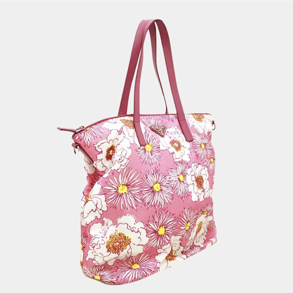 

Prada Pink/White Tessuto Stampato Floral Tote Bag