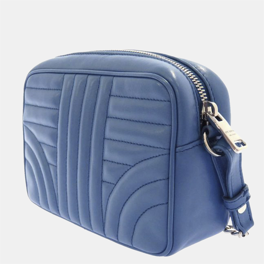

Prada Blue Soft Calf Diagramme Crossbody Bag