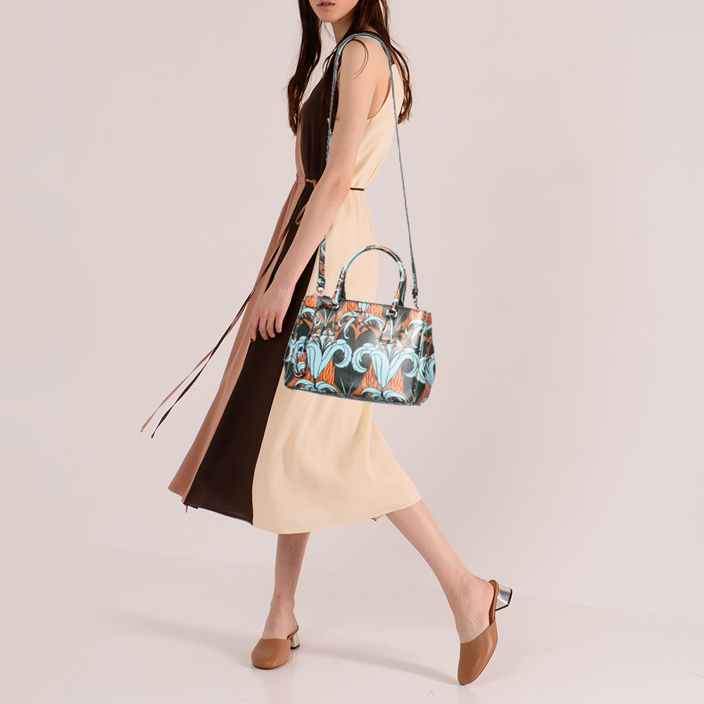 

Prada Multicolor Saffiano Stampa Leather Small Double Zip Tote