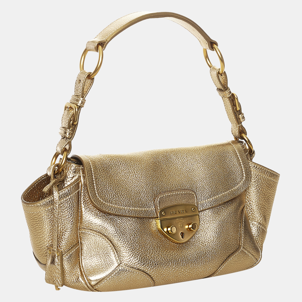 

Prada Gold Sound Lock Leather Shoulder Bag