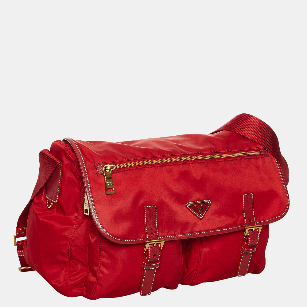 

Prada Red Saffiano-Trimmed Tessuto Crossbody Bag