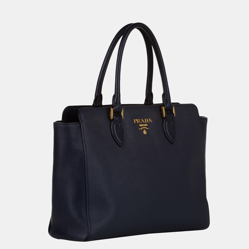 

Prada Blue Saffiano Lux & City Calf Zip Tote