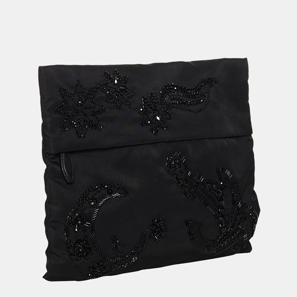 

Prada Black Embroidered Tessuto Clutch Bag