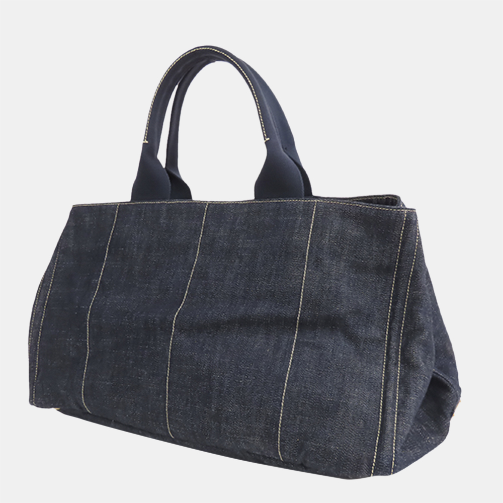 

Prada Blue Canapa Logo Denim Tote Bag