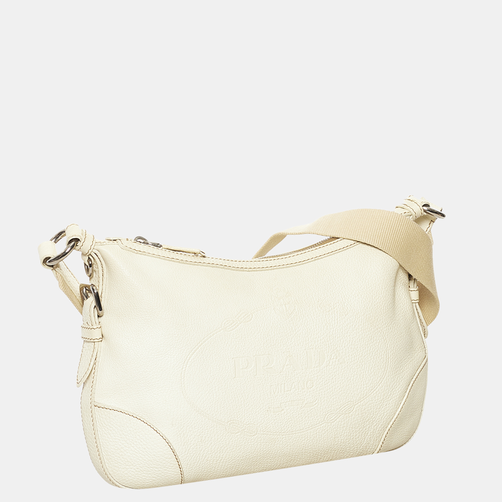 

Prada White Vitello Daino Logo Crossbody Bag