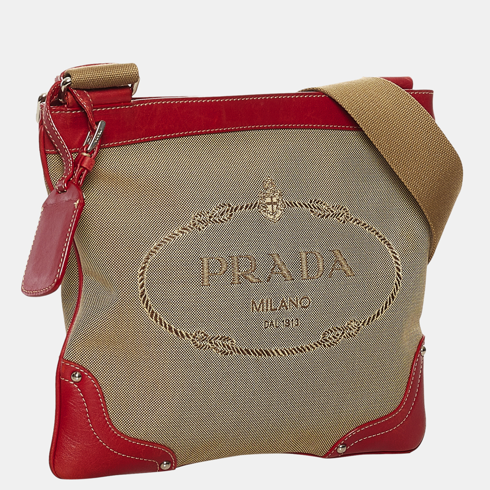 

Prada Brown/Red Canapa Logo Crossbody