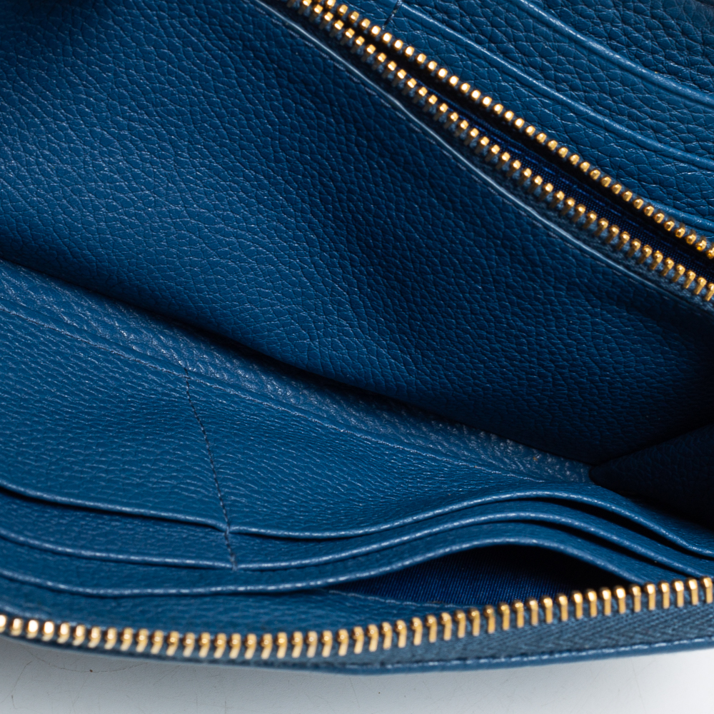 

Prada Blue Vitello Daino Leather Zip Around Continental Wallet