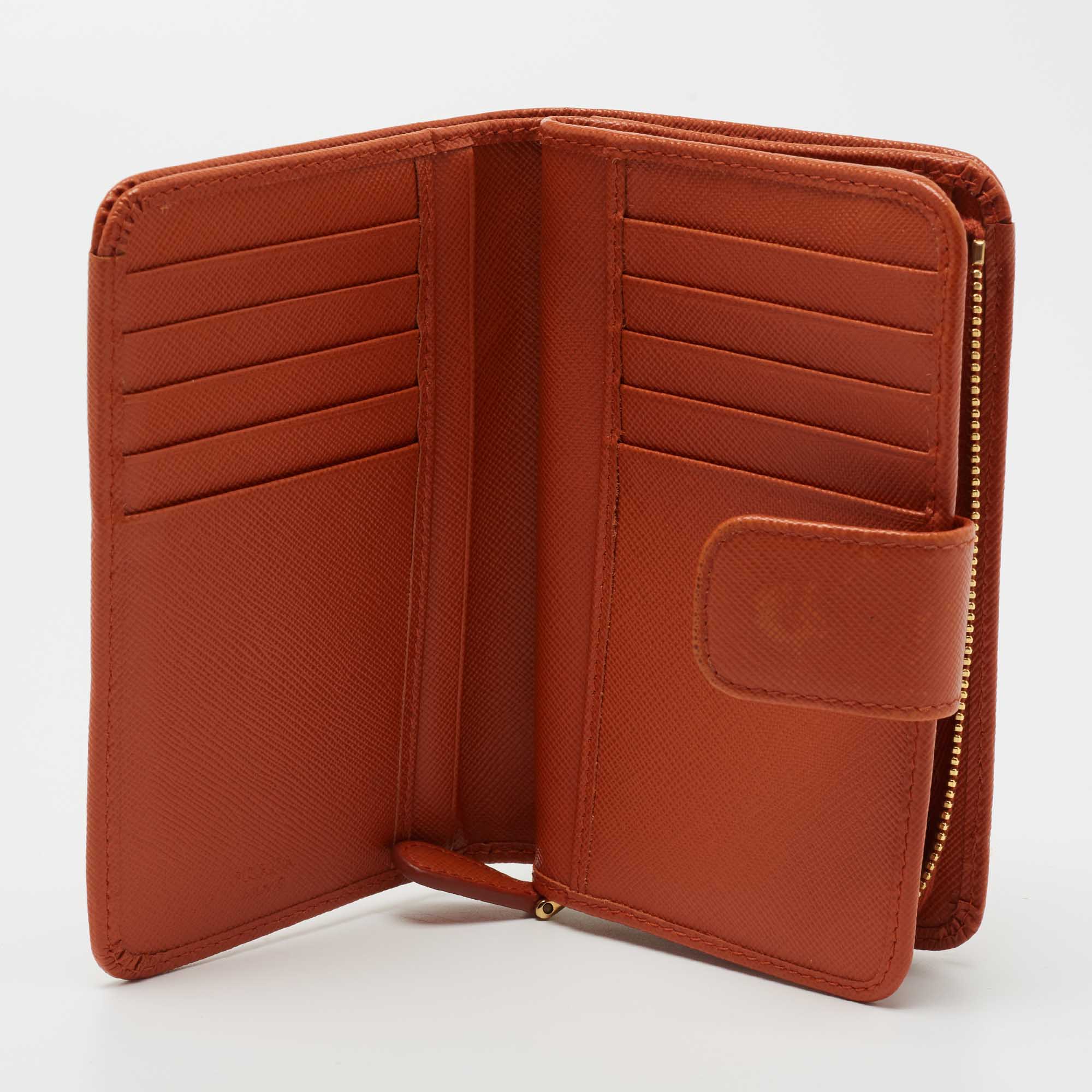 

Prada Orange Saffiano Lux Leather French Wallet