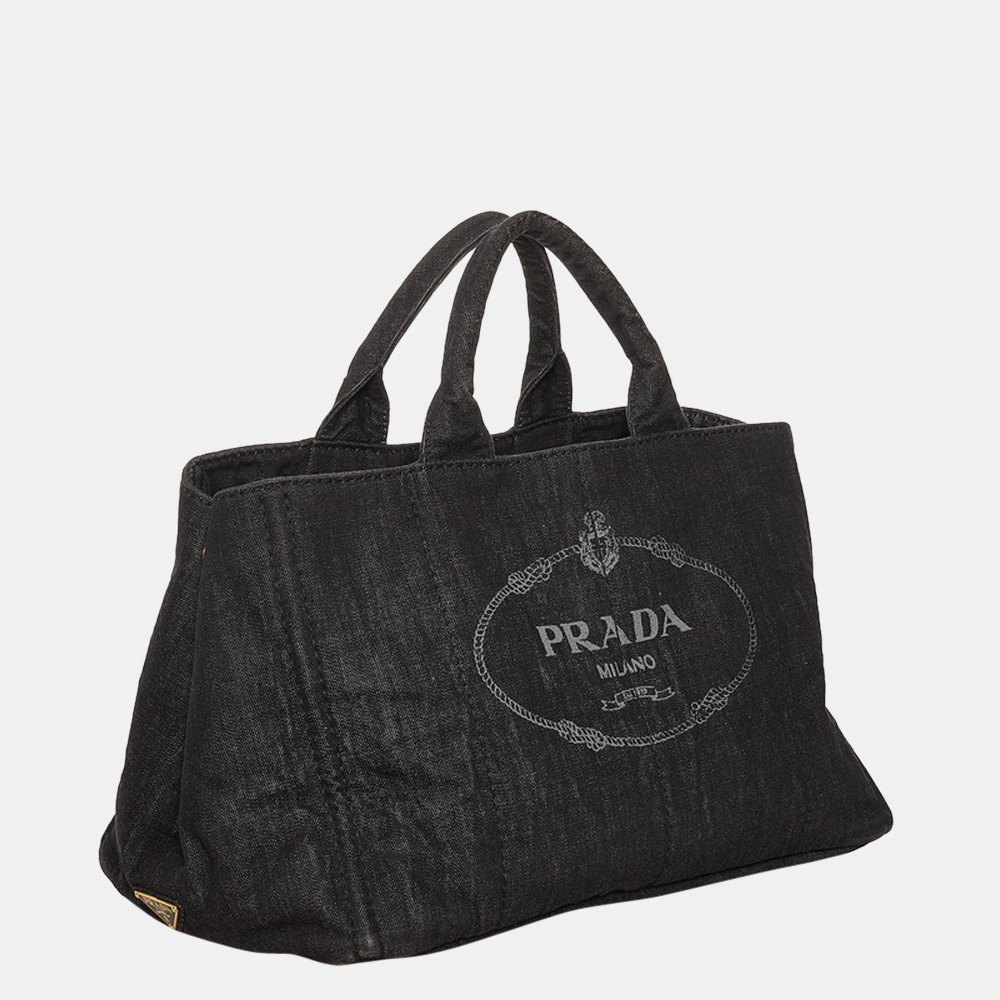 

Prada Black Denim Canapa Large Tote Bag