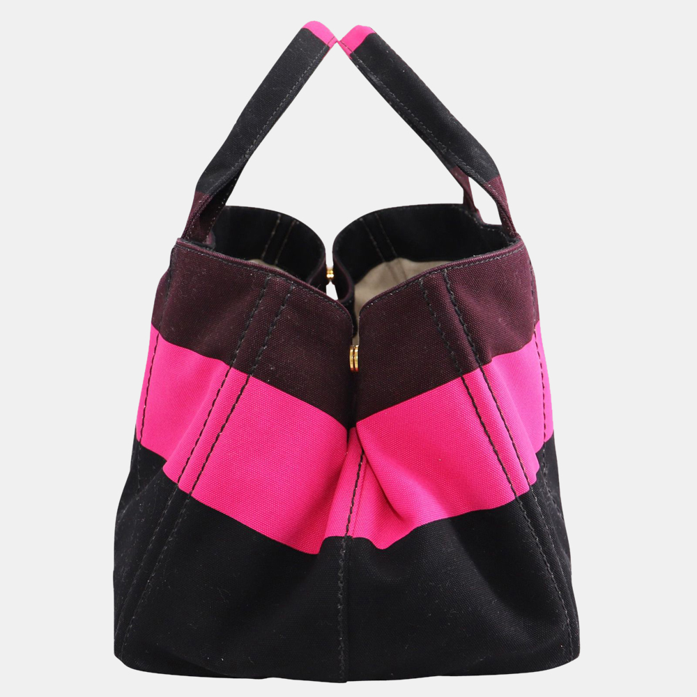 

Prada Pink and Brown Canvas Canapa Striped Tote