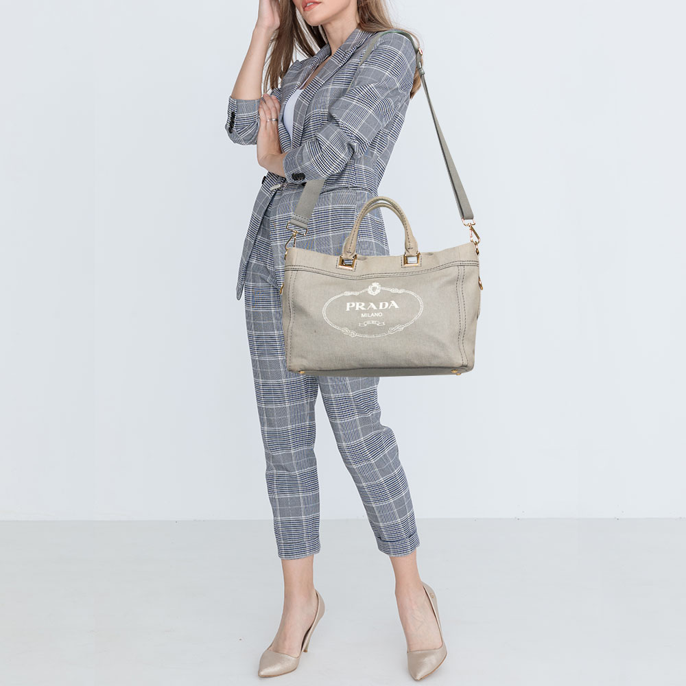 

Prada Grey Denim Logo Tote