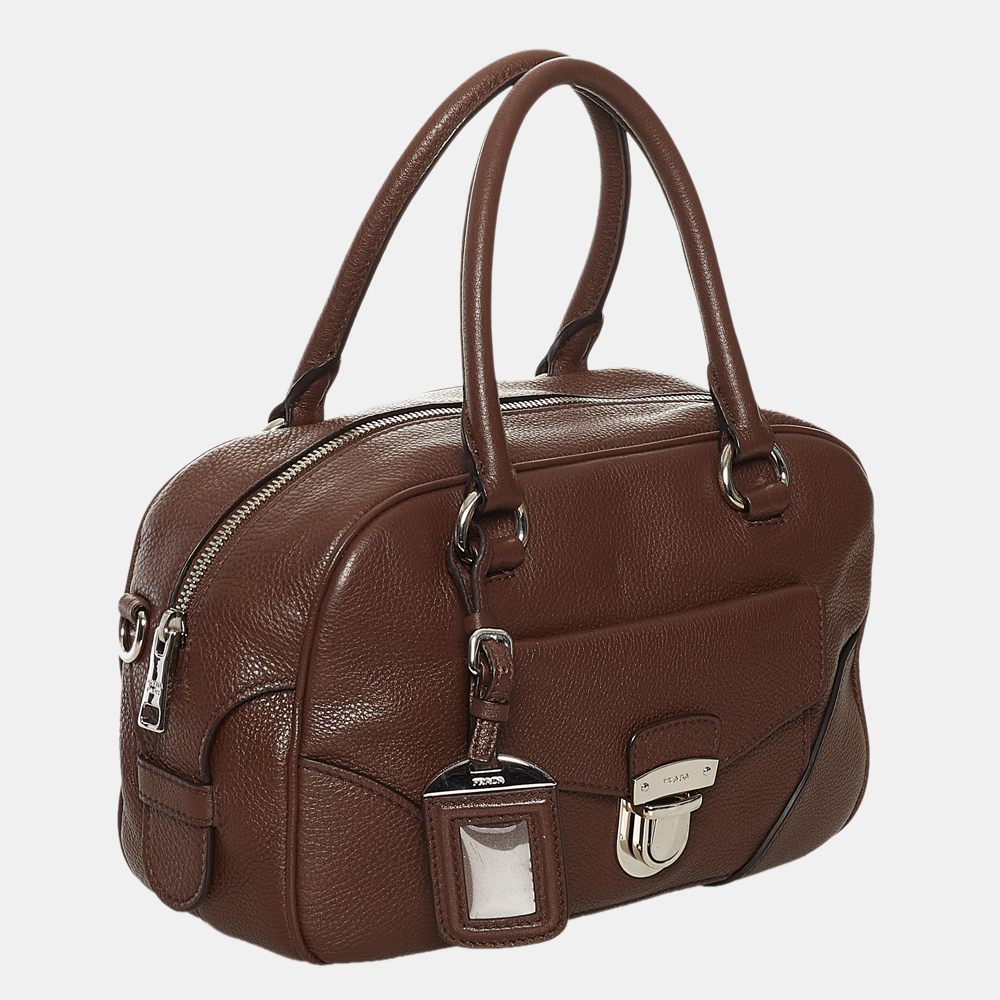 

Prada Brown Vitello Daino Front Pocket Boston