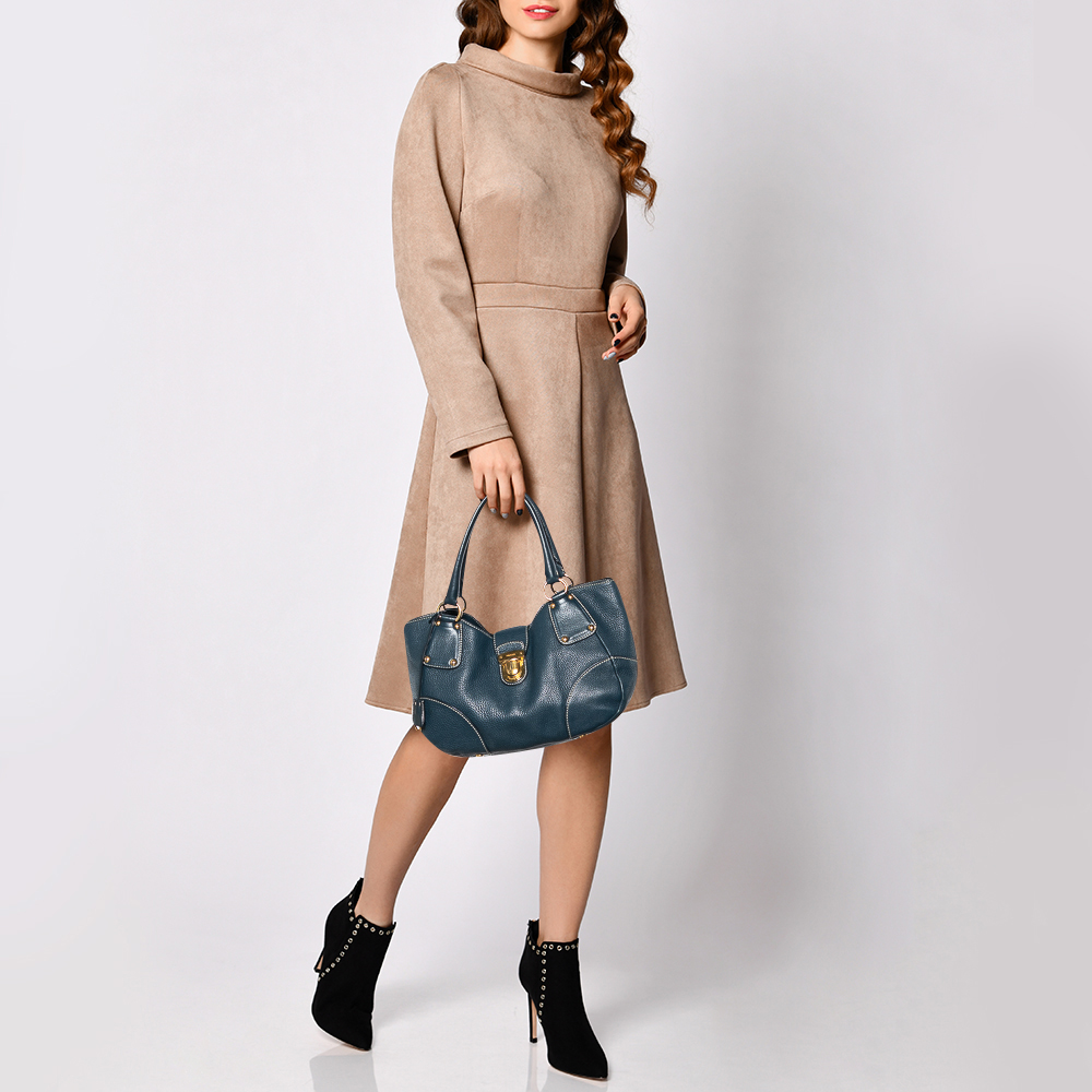 

Prada Blue Vitello Daino Leather Tote