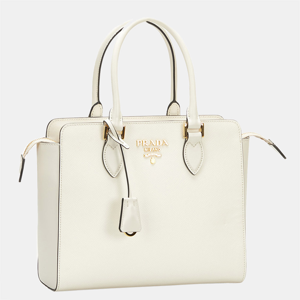 

Prada White Saffiano Borsa A Mano