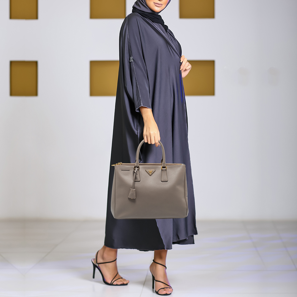 

Prada Grey Saffiano Leather Double Zip Tote