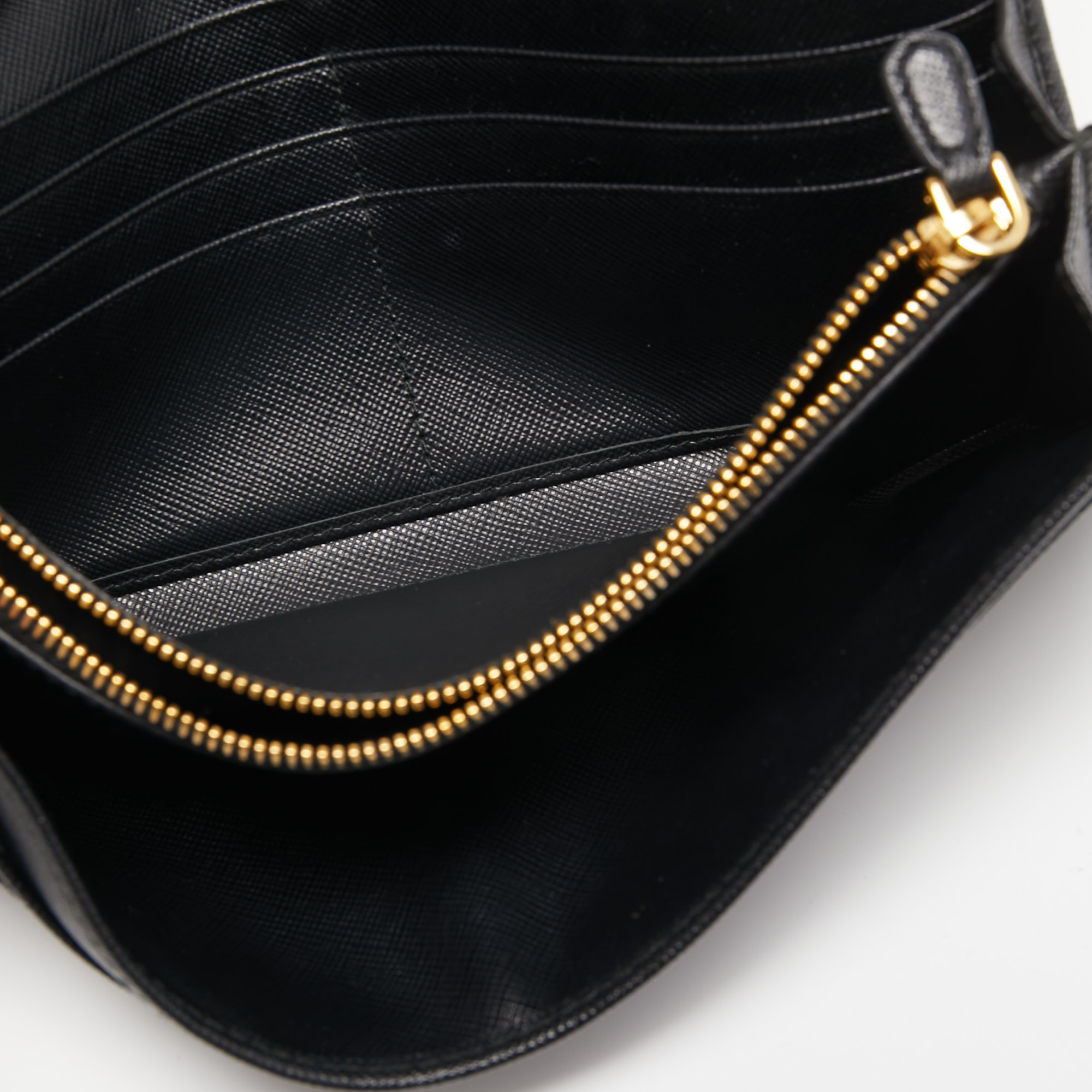 

Prada Black Saffaino Leather Flap Continental Wallet