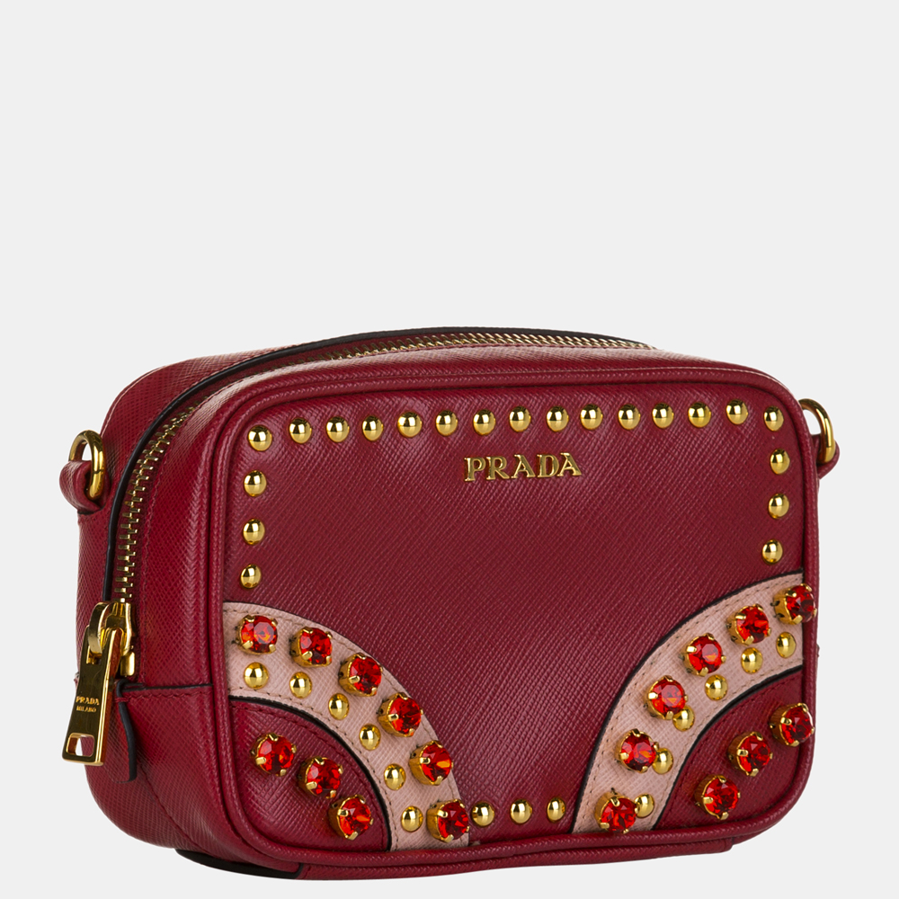 

Prada Red Embellished Saffiano Vernice Mini Camera Bag