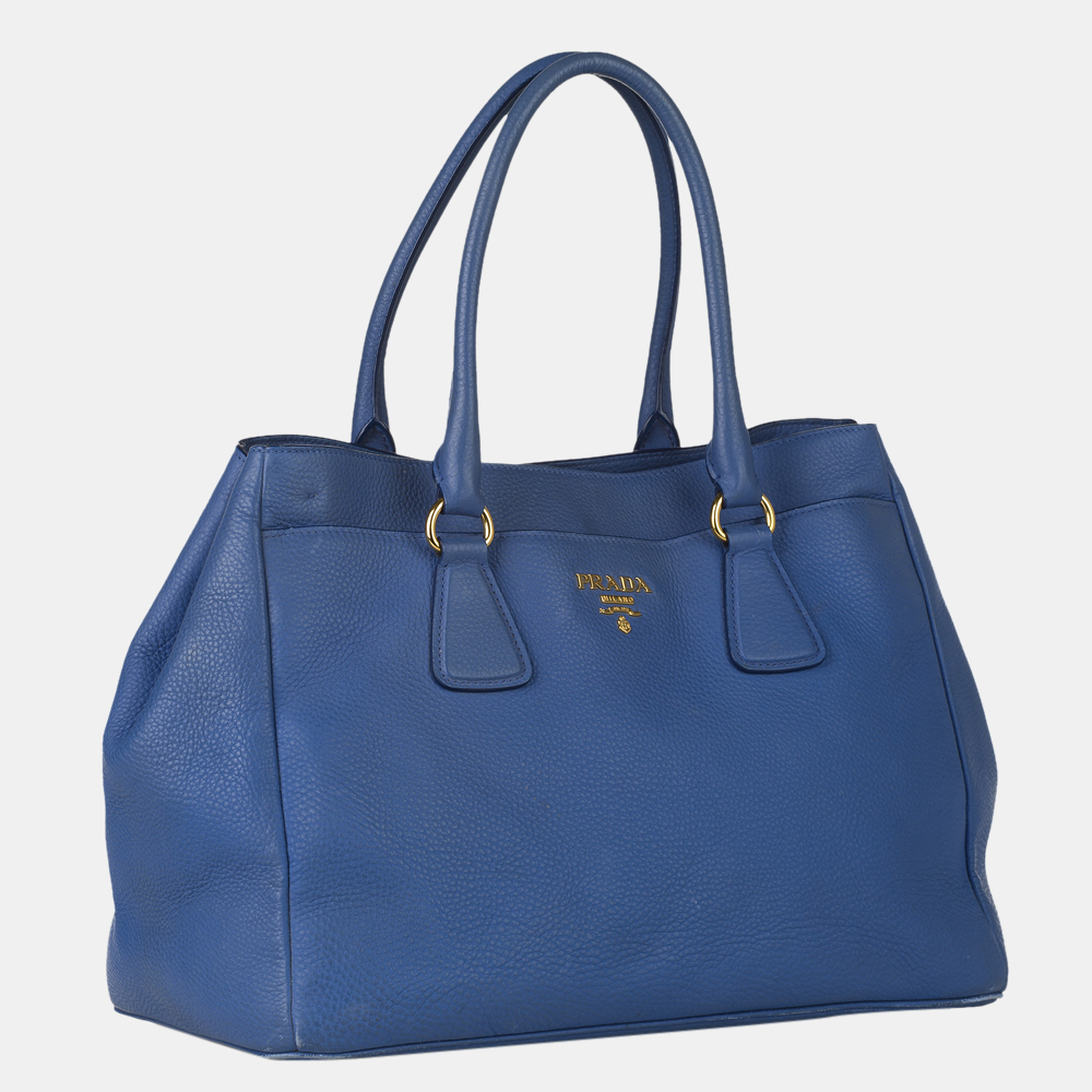 

Prada Blue Vitello Daino Shopper Satchel