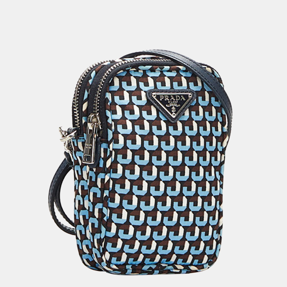 

Prada Blue Printed Tessuto Double Zip Phone Holder