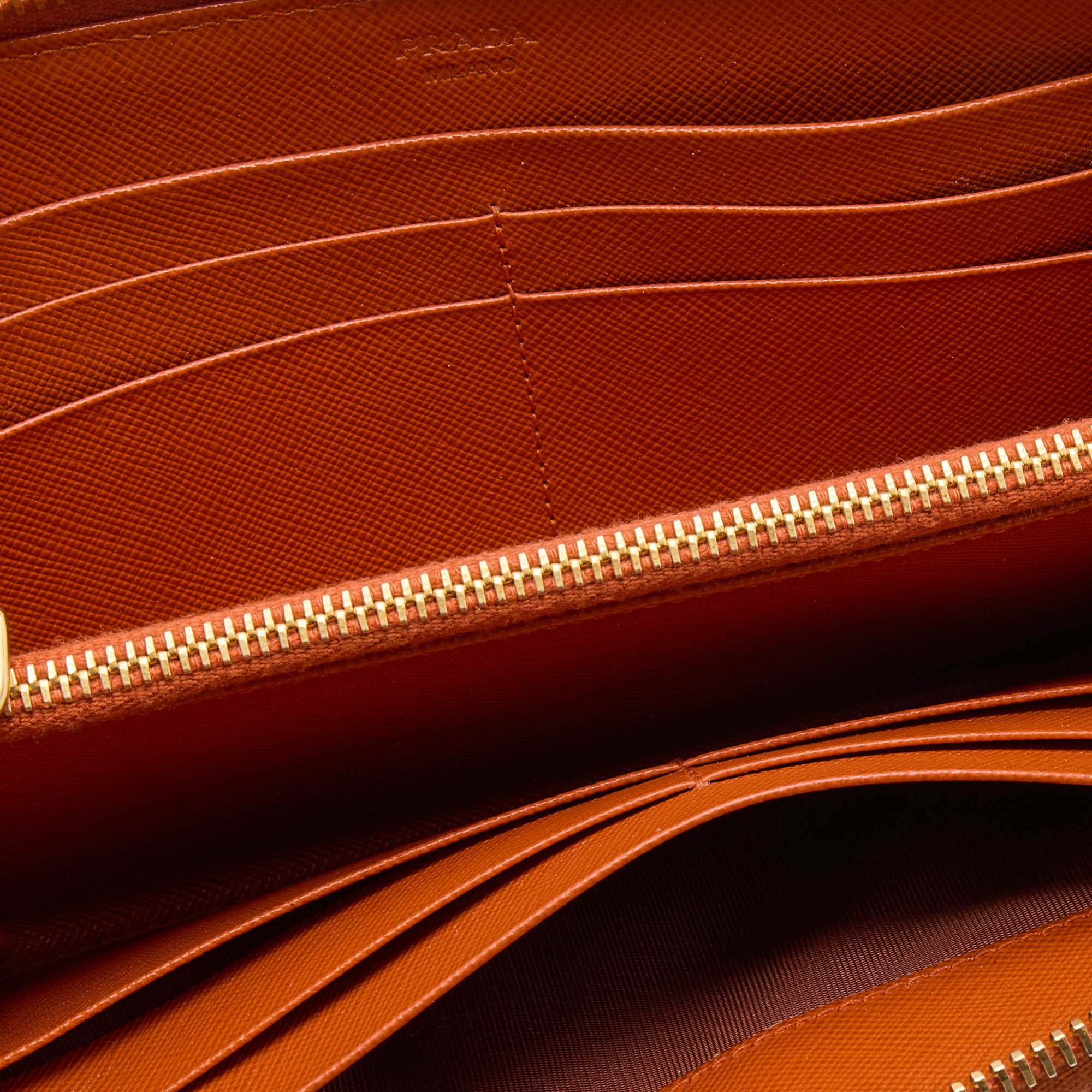 

Prada Orange Saffiano Leather Zip Around Wallet