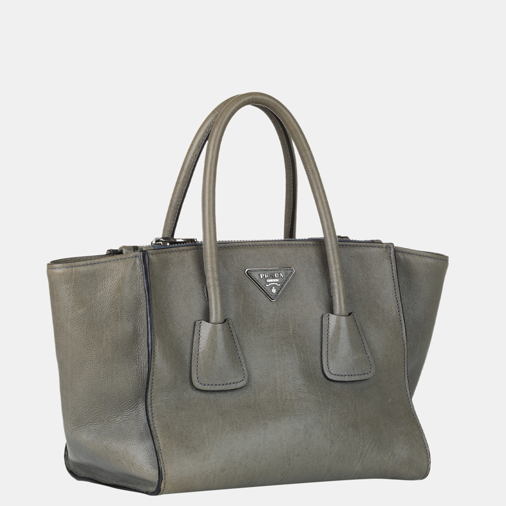 

Prada Grey Glace Calf Twin Pocket Leather Satchel