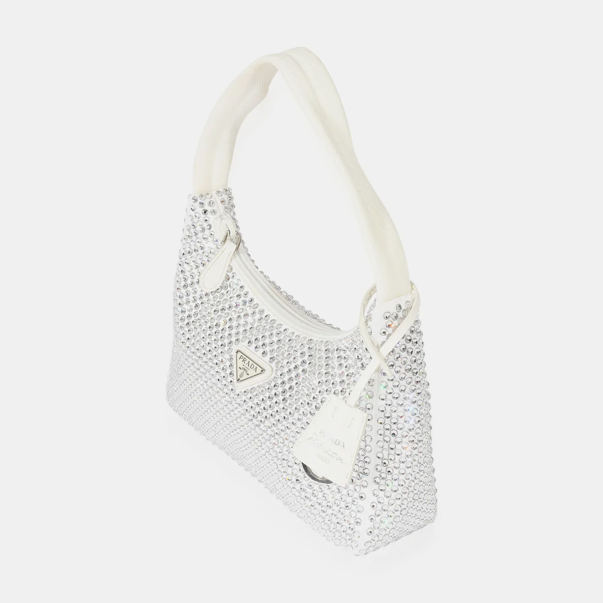 

Prada White Satin Crystal Embellished Re-Edition 2000 Baguette