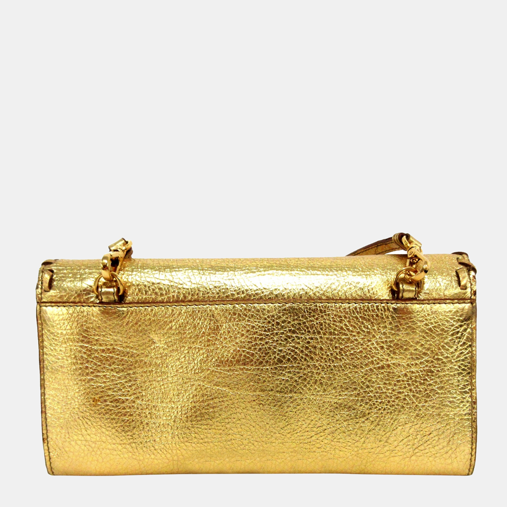 

Prada Gold Vitello Leather Wallet On Strap
