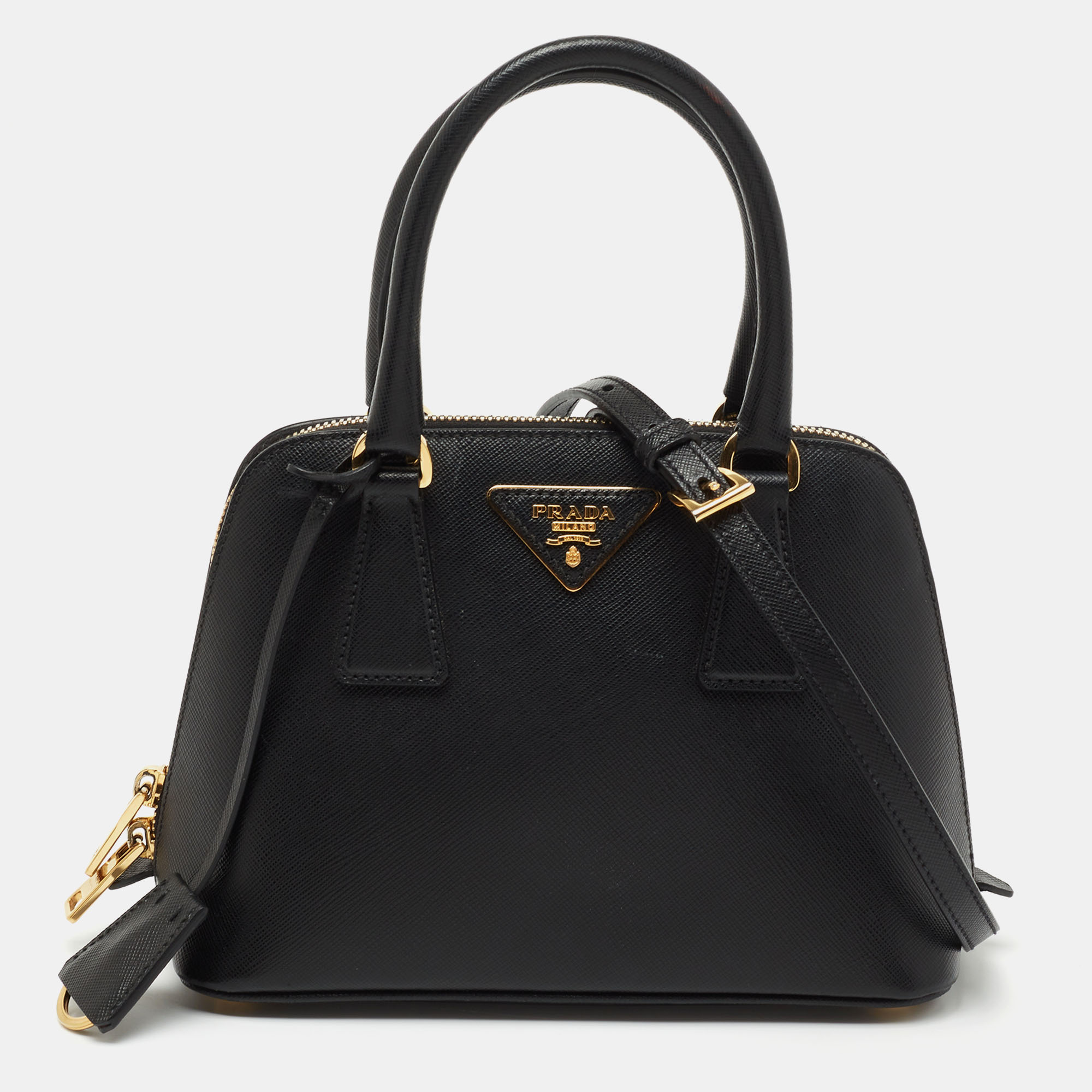 Pre Owned Prada Black Saffiano Patent Leather Small Promenade Satchel