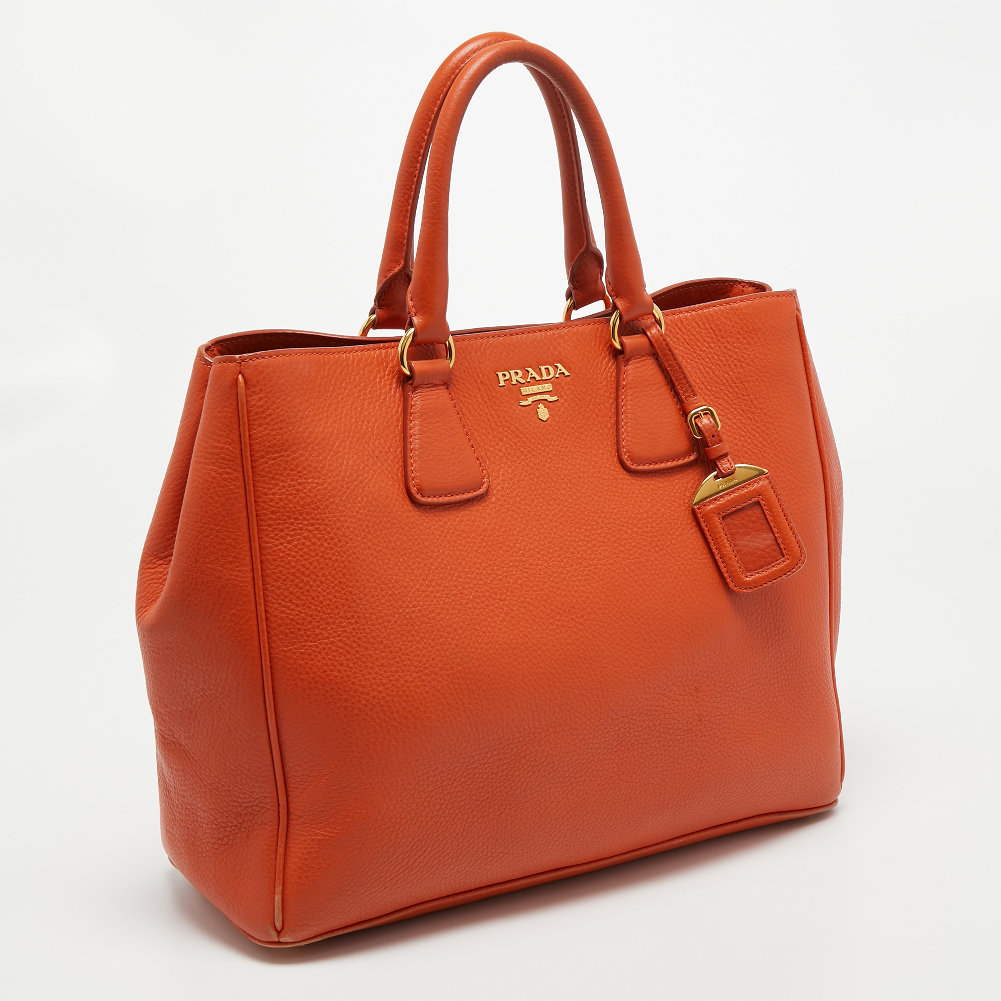 

Prada Orange Vitello Daino Leather Large Open Tote