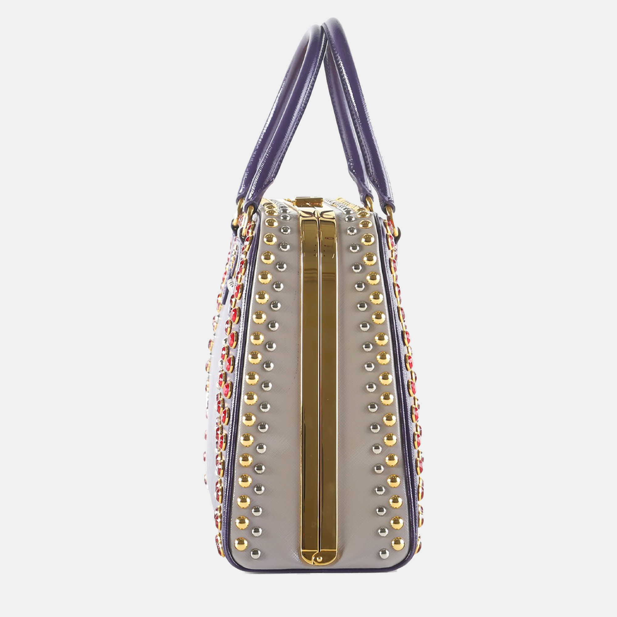 

Prada Purple Saffiano Leather Vernice Crystal Embellished Pyramid Satchel Bag