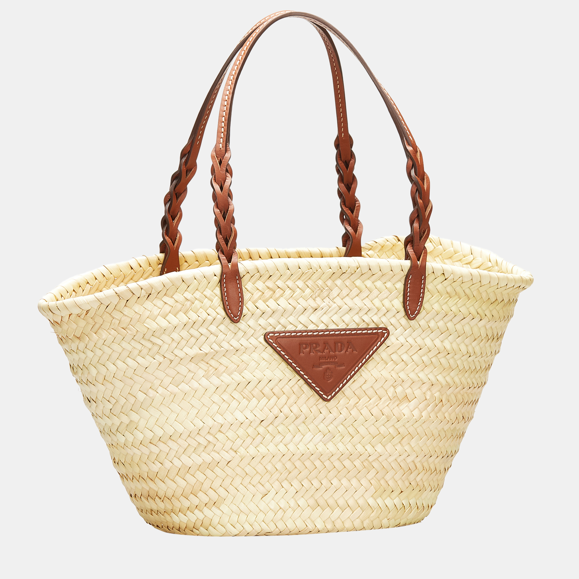 

Prada Brown Woven Palm and Leather Tote