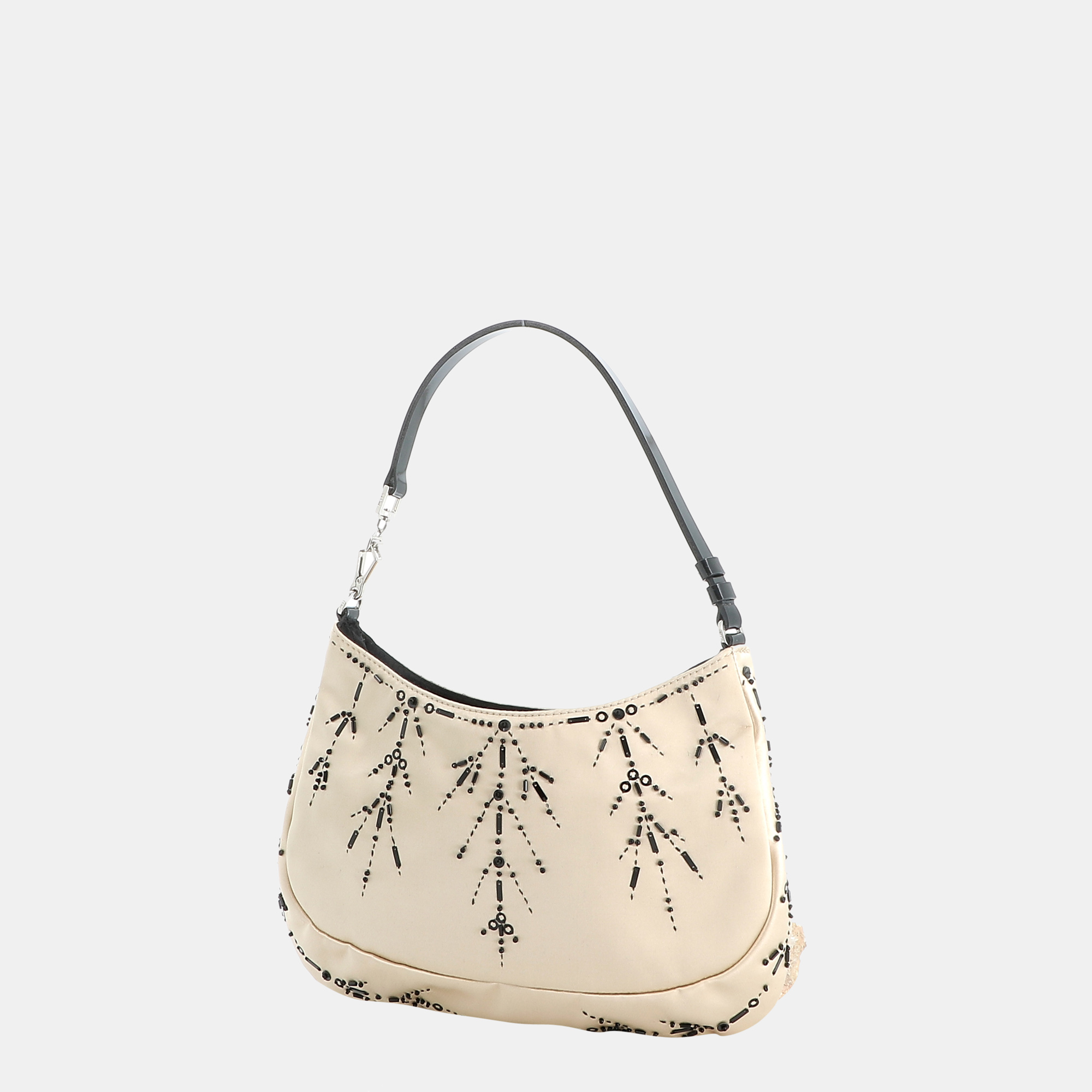 

Prada Beige/Black Synthetic Canvas Embroidered Cleo Shoulder Bag