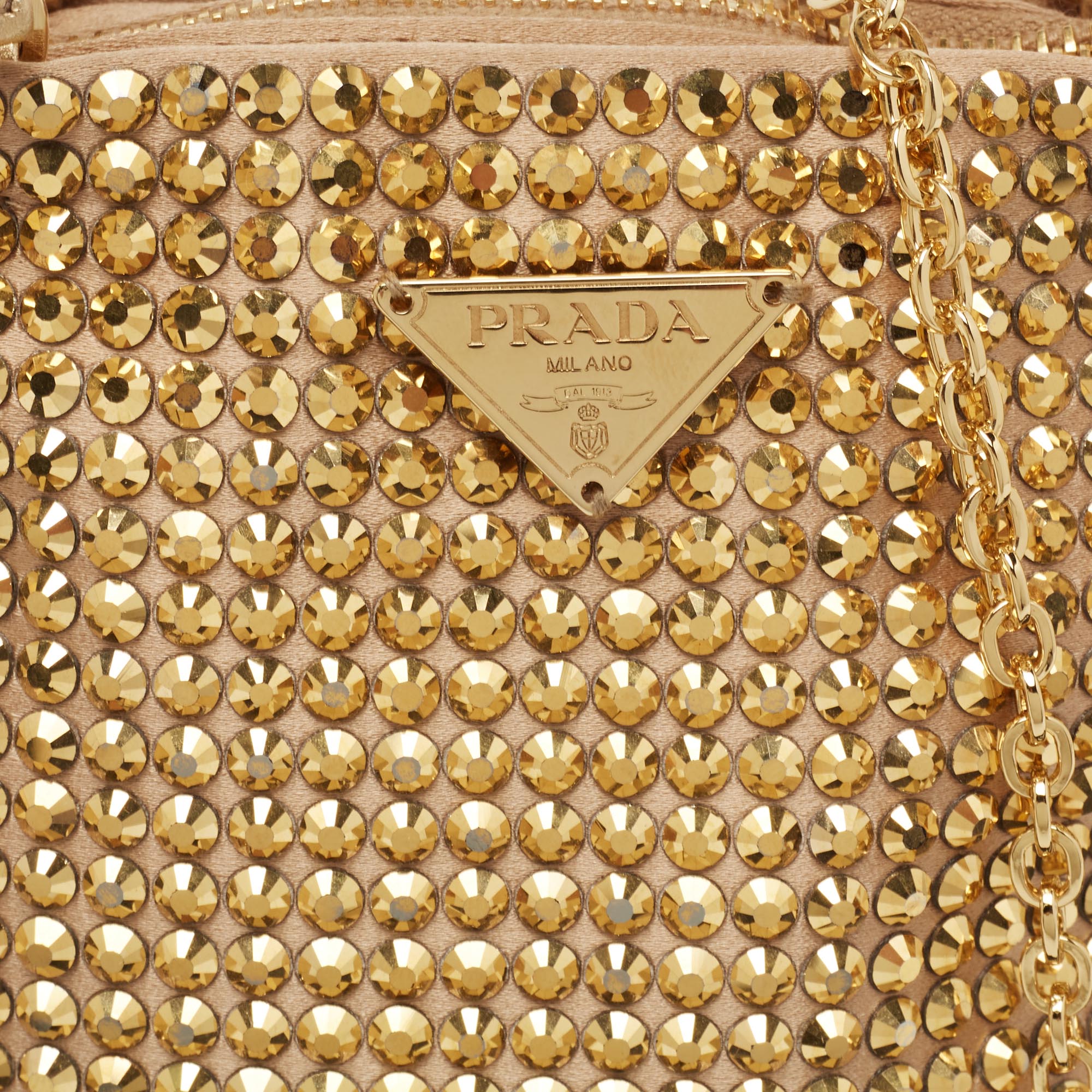 Prada Gold Metallic Platino Crystal Embellished Cardholder Bag