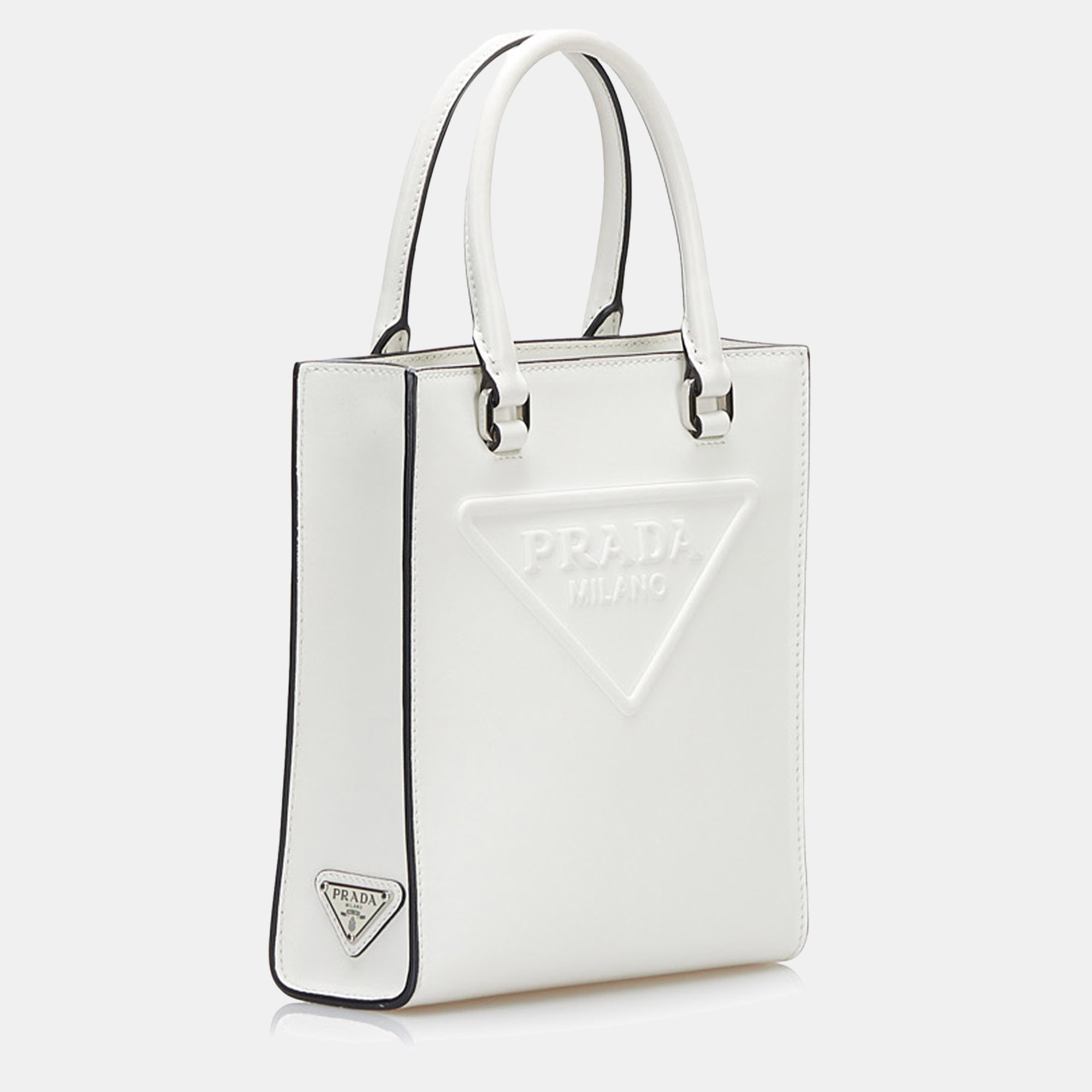 

Prada White Logo Embossed Mini Tote