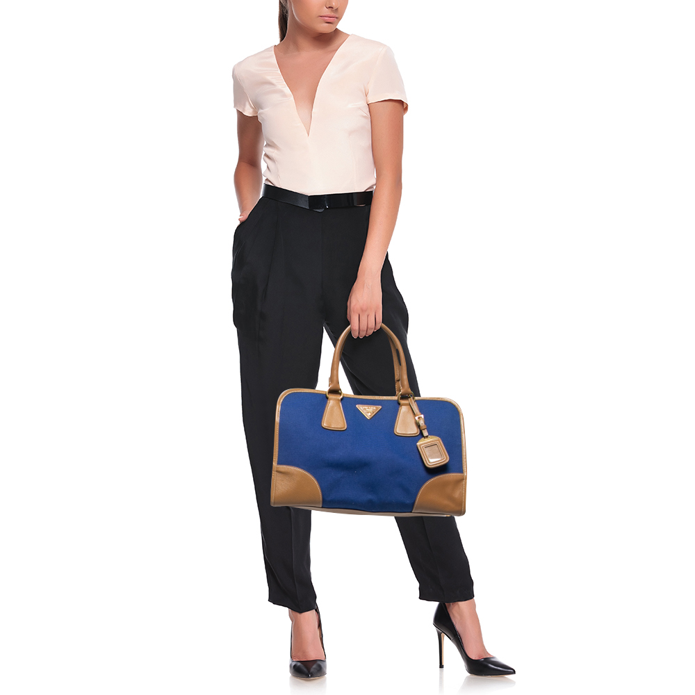

Prada Blue/Brown Canvas and Saffiano Leather Satchel