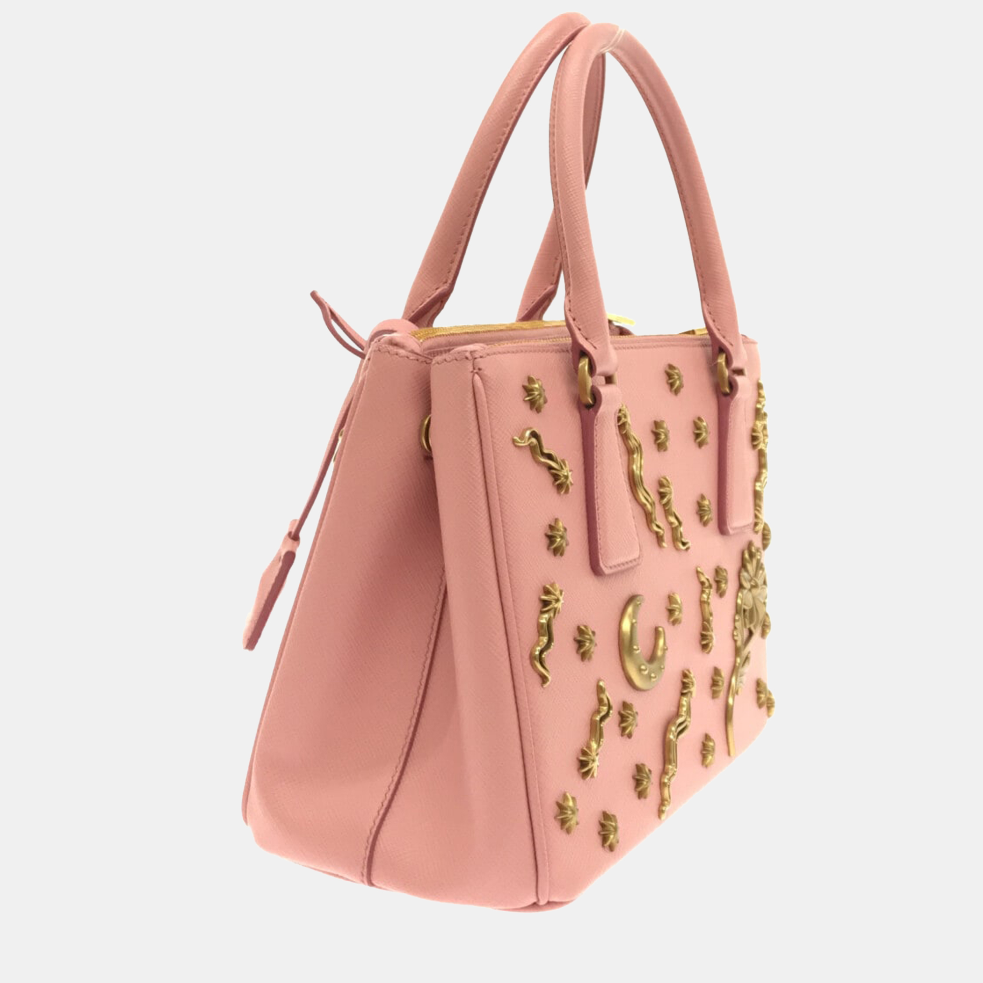 

Prada Pink Saffiano Leather Embellished Double Zip Galleria Tote Bag