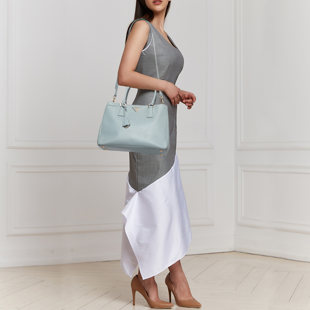 

Prada Light Blue Saffiano Leather Middle Zip Tote