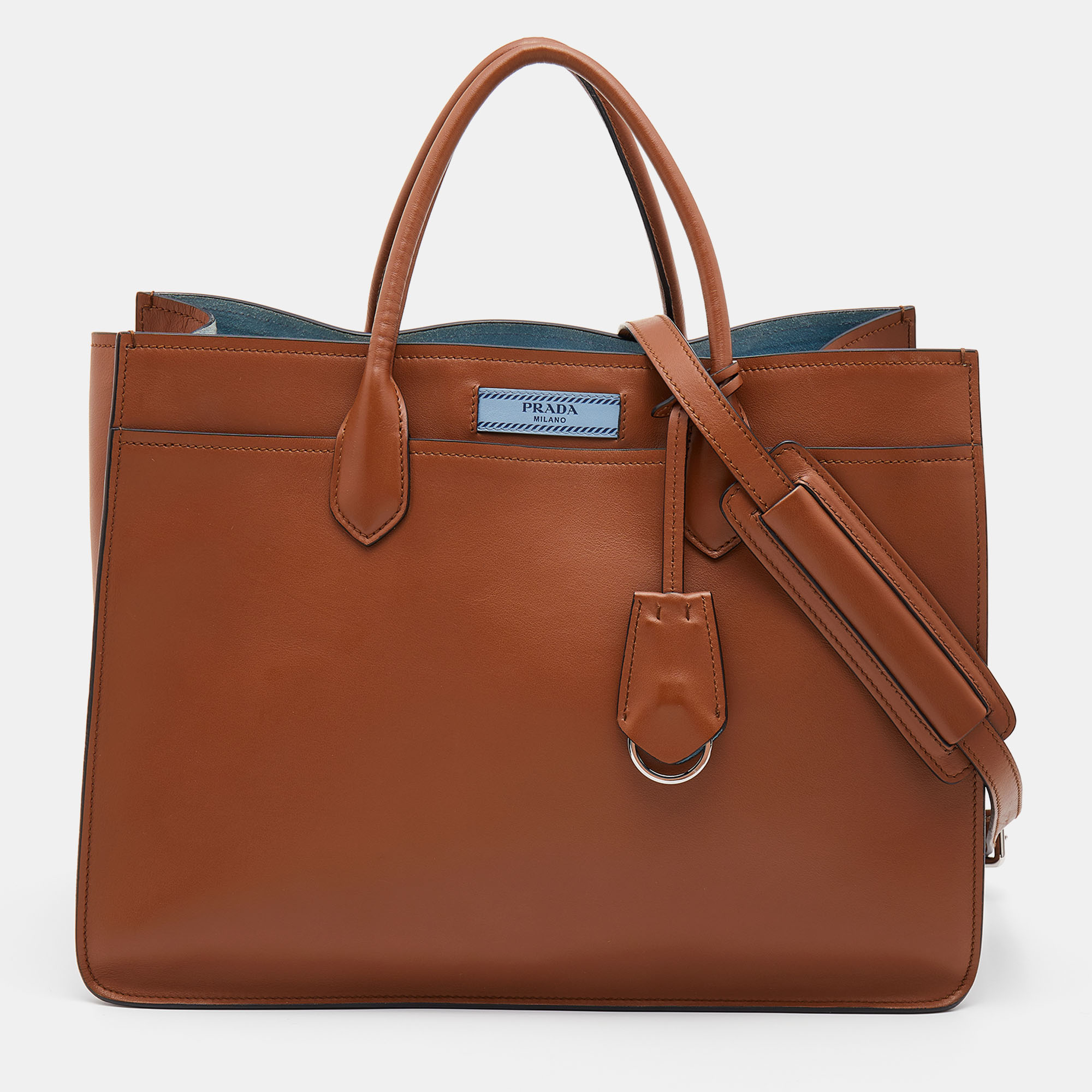 Pre Owned Prada Brown City Leather Large Etiquette Tote