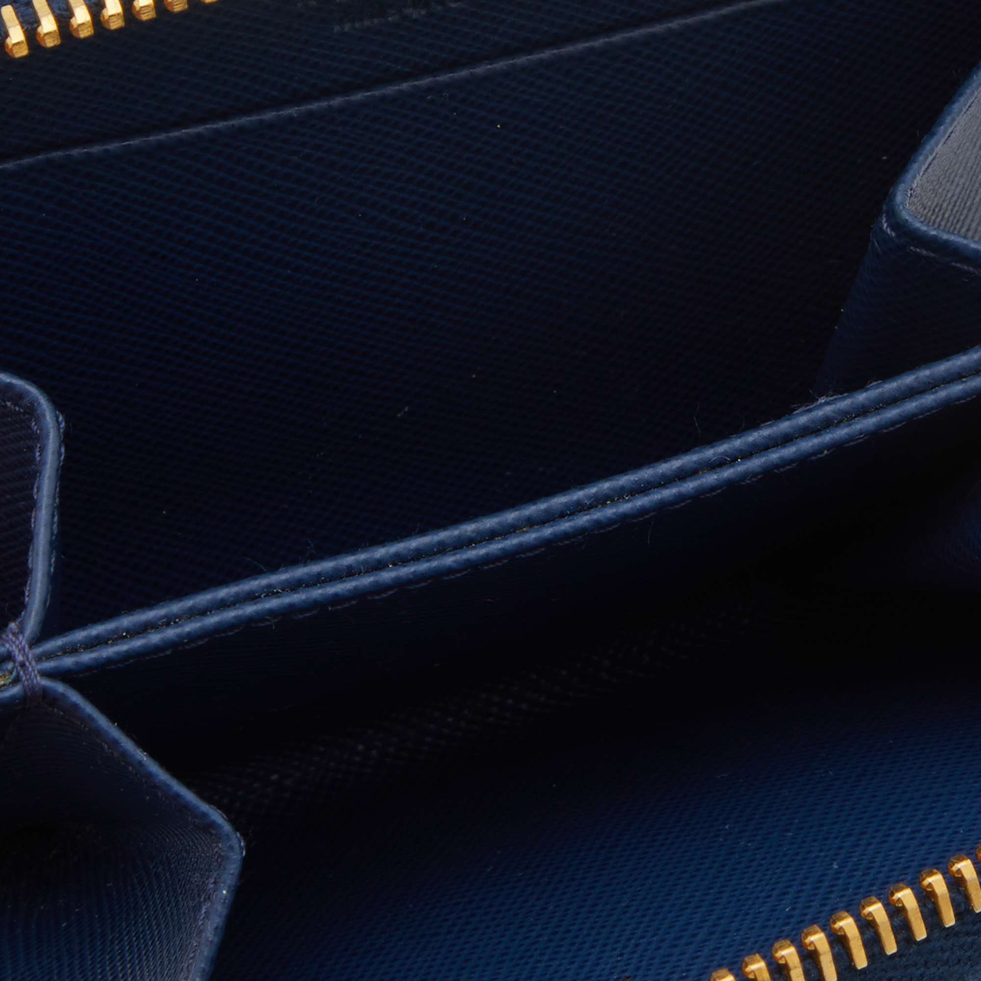 

Prada Blue Saffiano Leather Zip Around Compact Wallet
