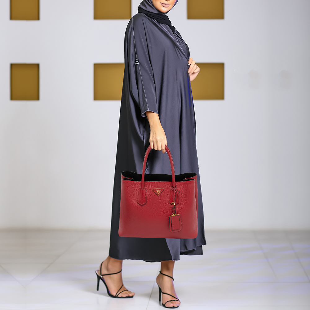 

Prada Red Saffiano Cuir Leather Large Double Handle Tote