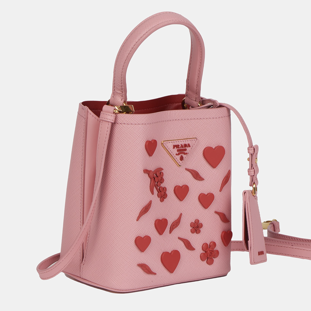 

Prada Pink Saffiano Leather Rubber Embellished Panier Shoulder Bag