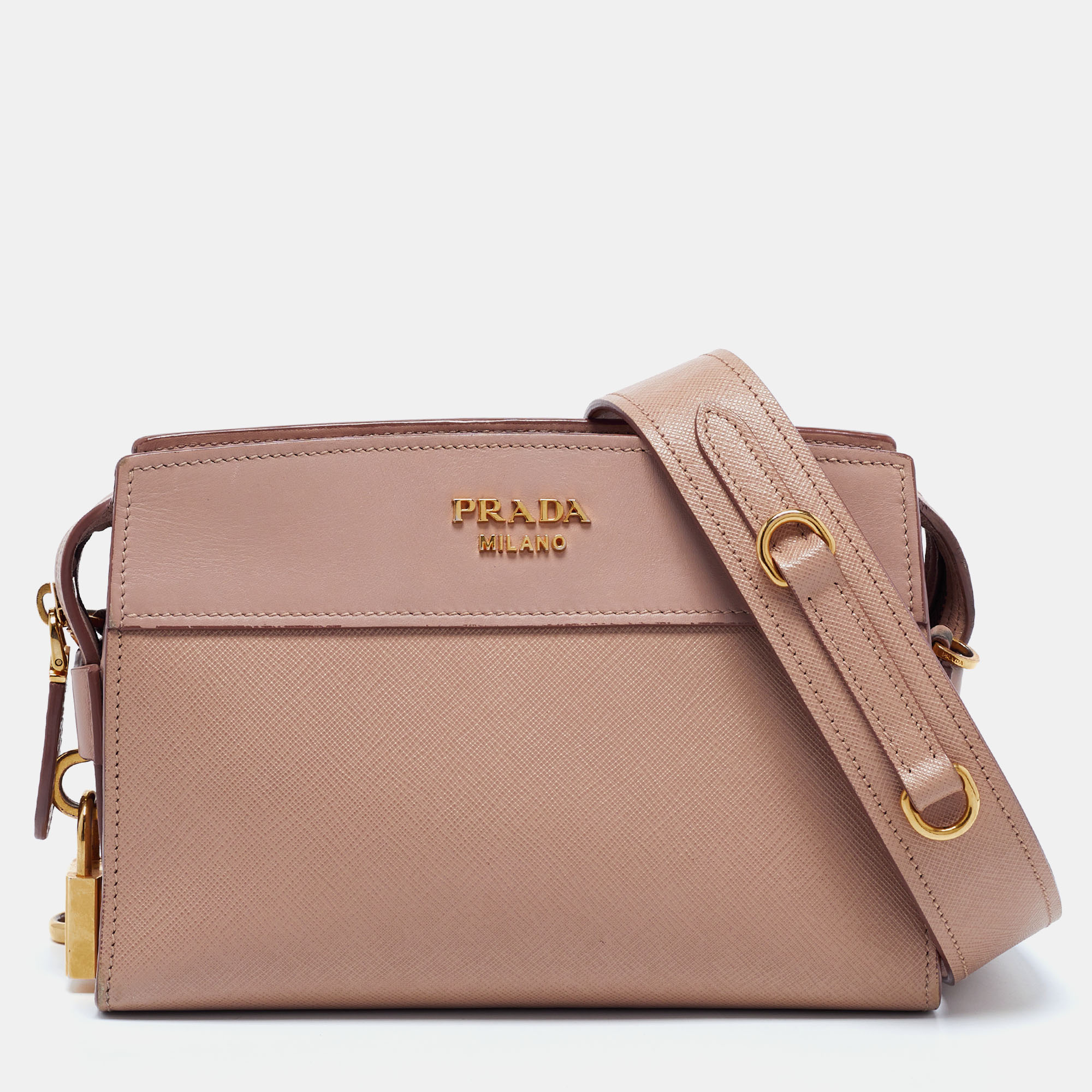 Pre Owned Prada Beige Saffiano Leather Esplanade Shoulder Bag