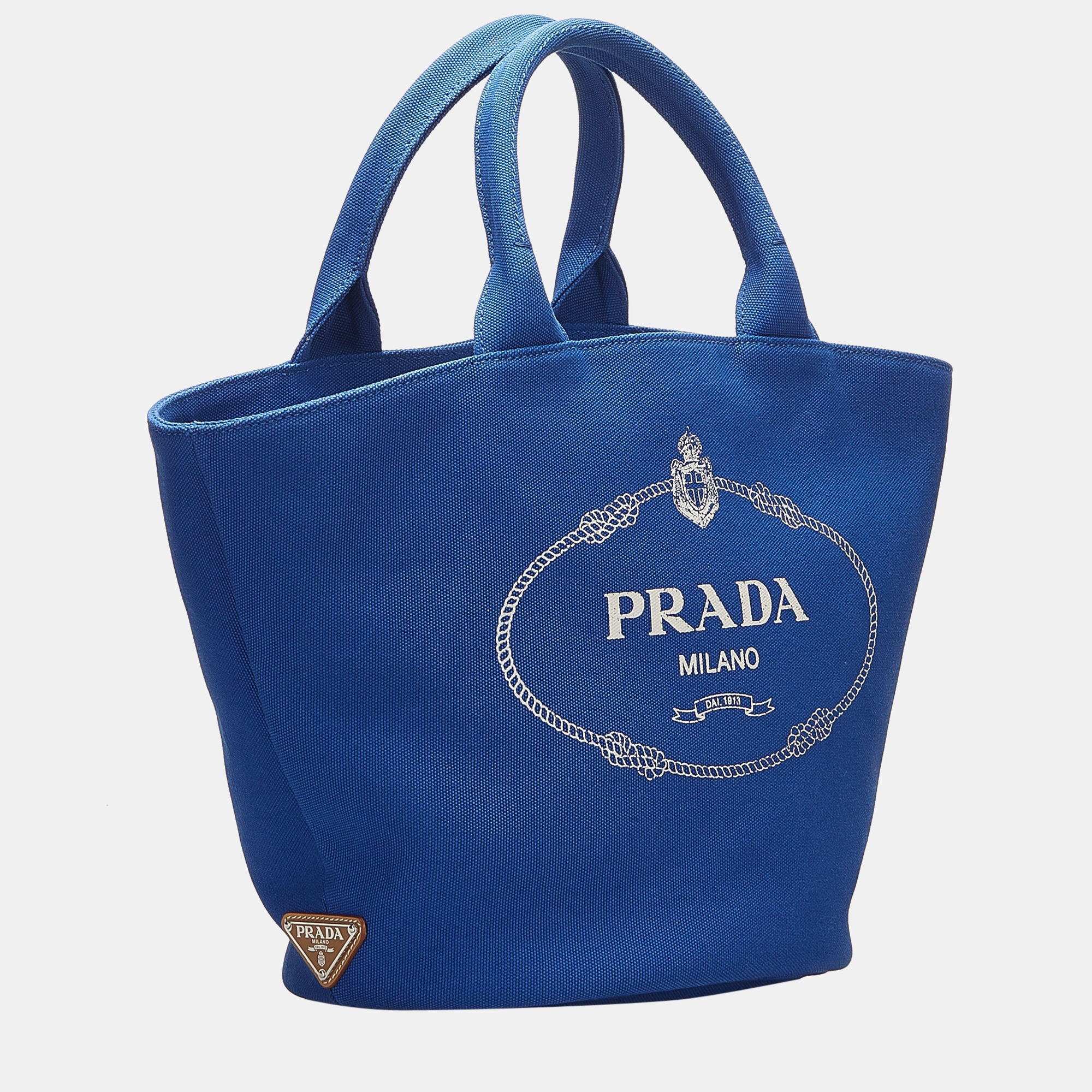 

Prada Blue Canapa Convertible Shopping Tote with pouch