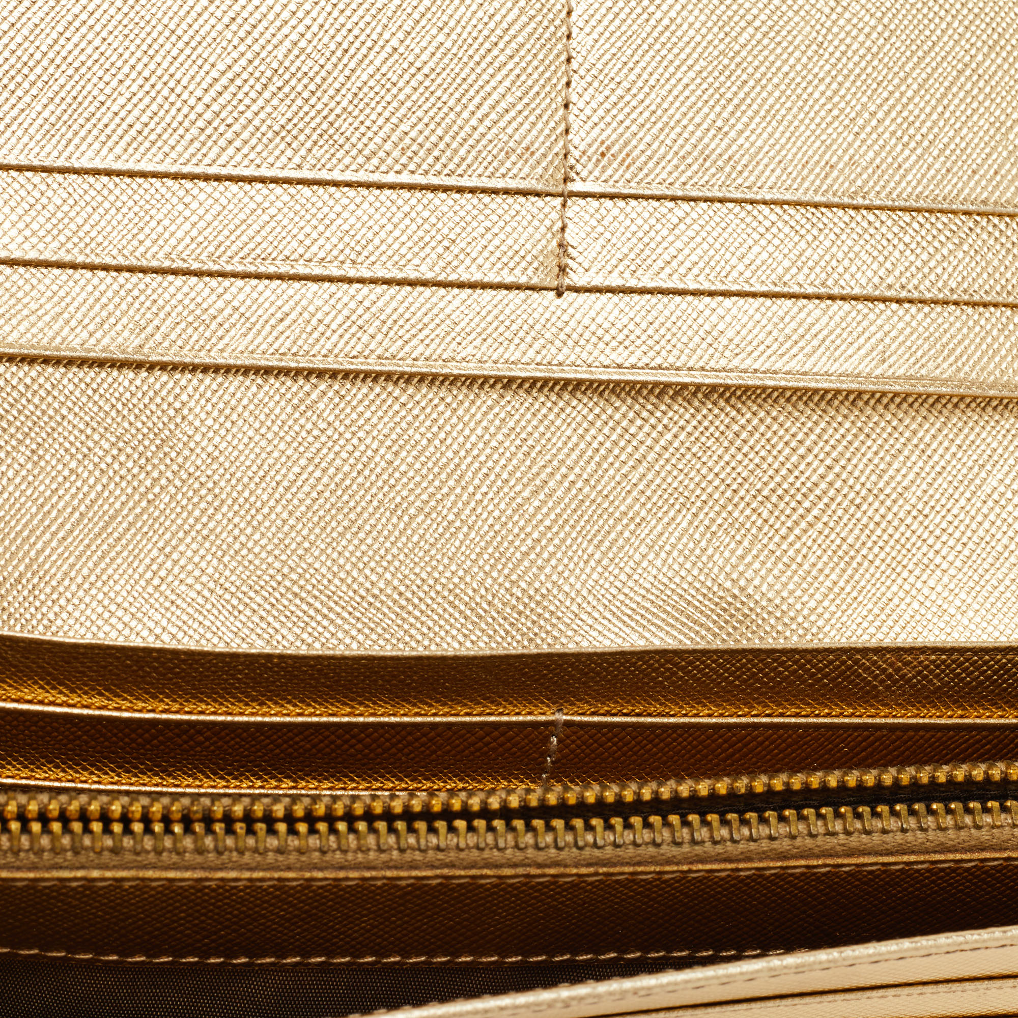 

Prada Gold Saffiano Metal Leather Logo Flap Continental Wallet