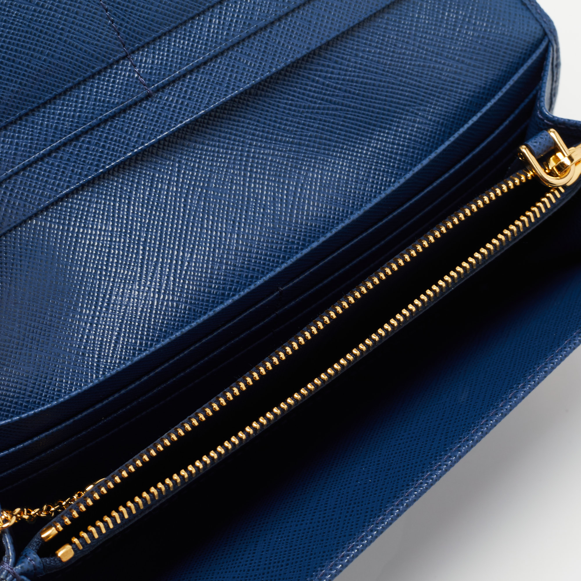 

Prada Blue Saffiano Lux Leather Flap Continental Wallet