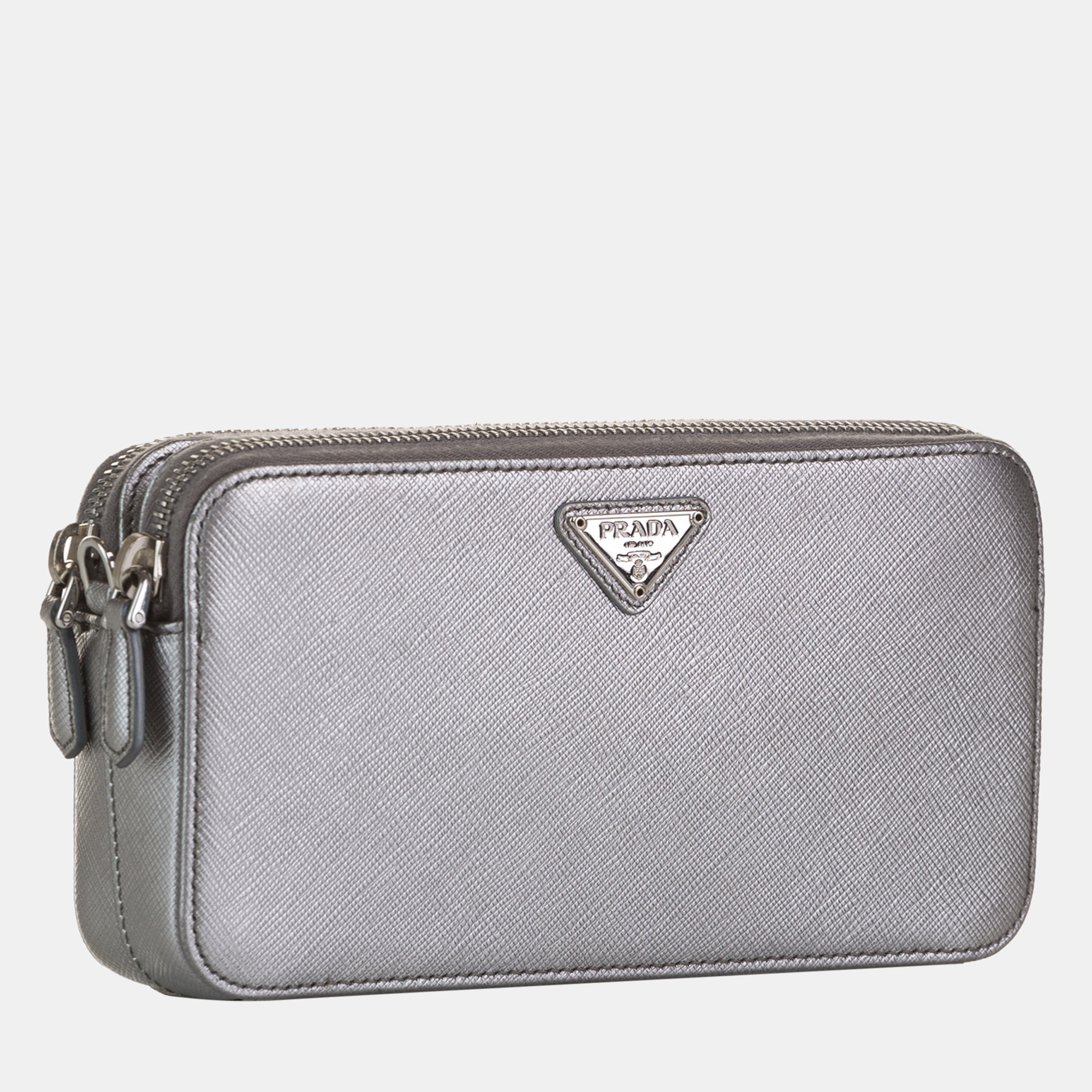 

Prada Silver Saffiano Double Zip Mini Camera