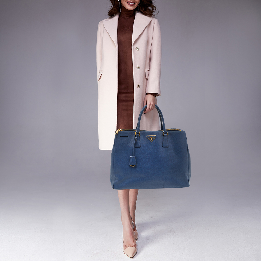 

Prada Blue Saffiano Leather Large Double Zip Tote