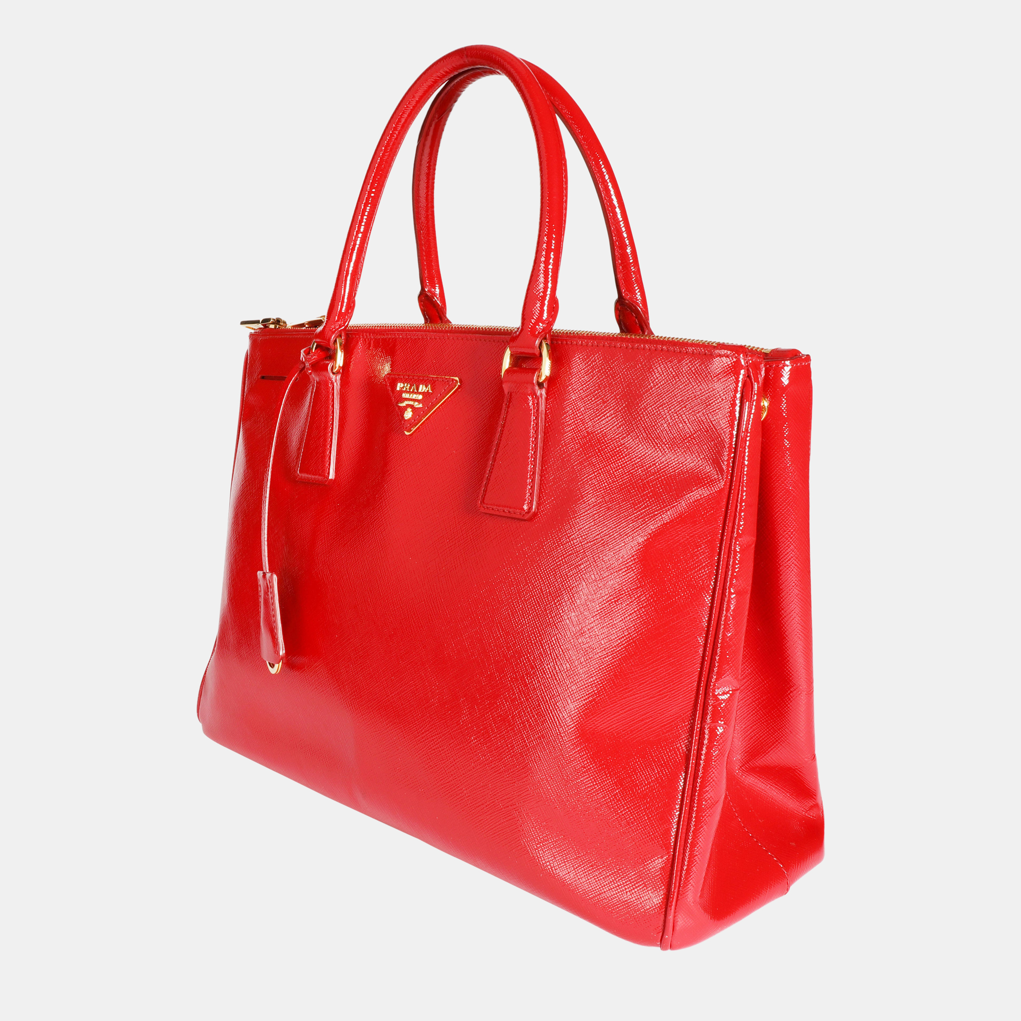 

Prada Red Saffiano Vernice Medium Galleria Double Zip Tote